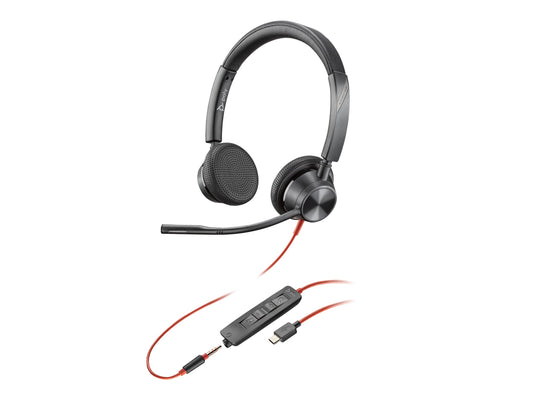 HP Poly Blackwire 3325 Stereo USB-C Headset +3.5mm Plug +USB-C/A Adapter