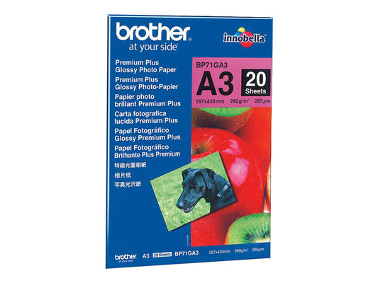 BROTHER BP-71GA3 brillant photo inkjet 260g/m2 A3 20 feuilles pack de 1