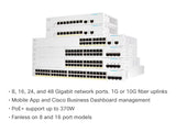 CISCO Business Switching CBS220 Smart 48-port Gigabit PoE 382W 4x10G SFP+ uplink