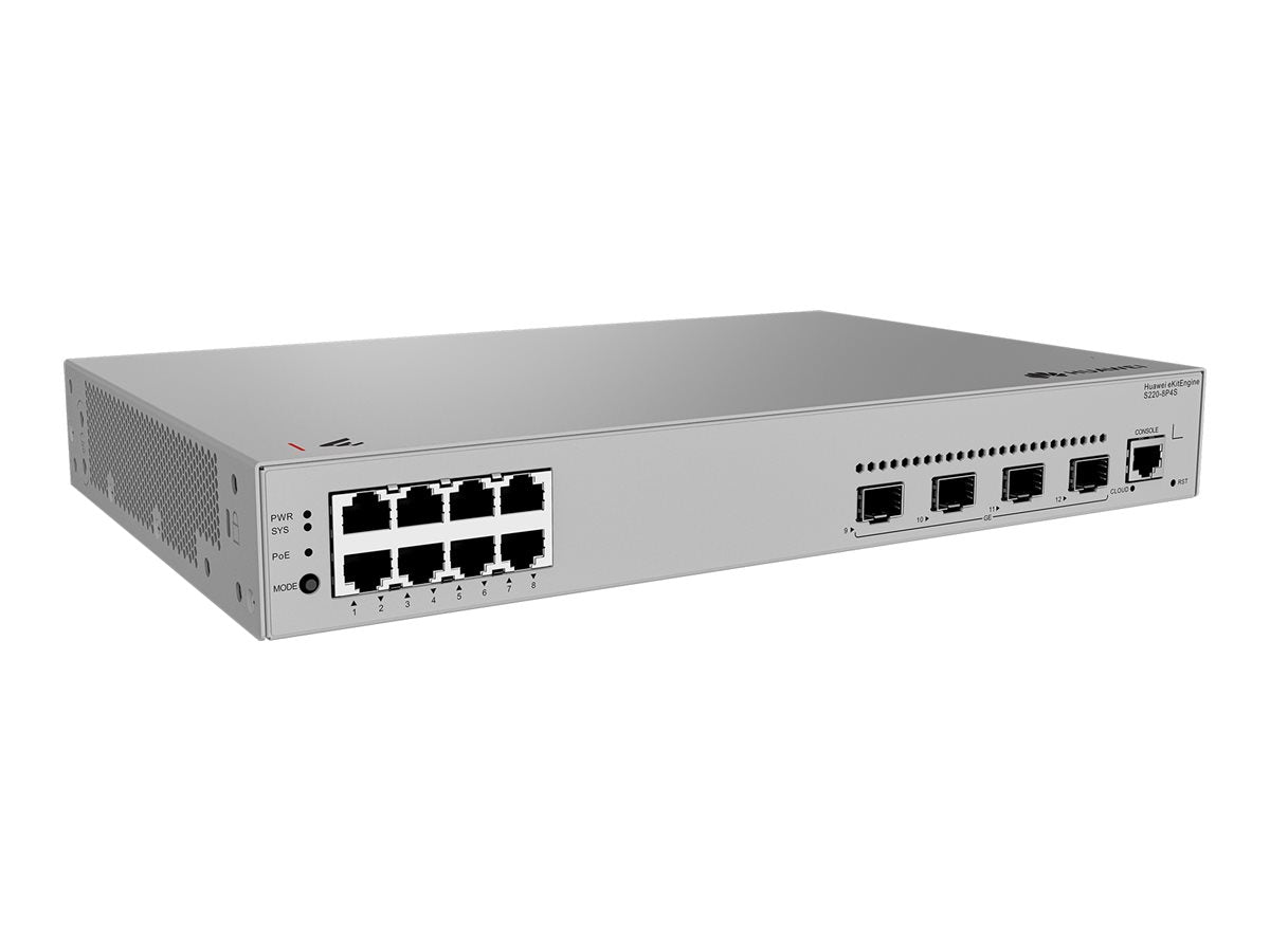 HUAWEI eKit S220 Series S220-8P4S Géré L2 Gigabit Ethernet (10/100/1000) Connexion Ethernet, supportant l'alimentation via ce port (PoE) 1U Gris