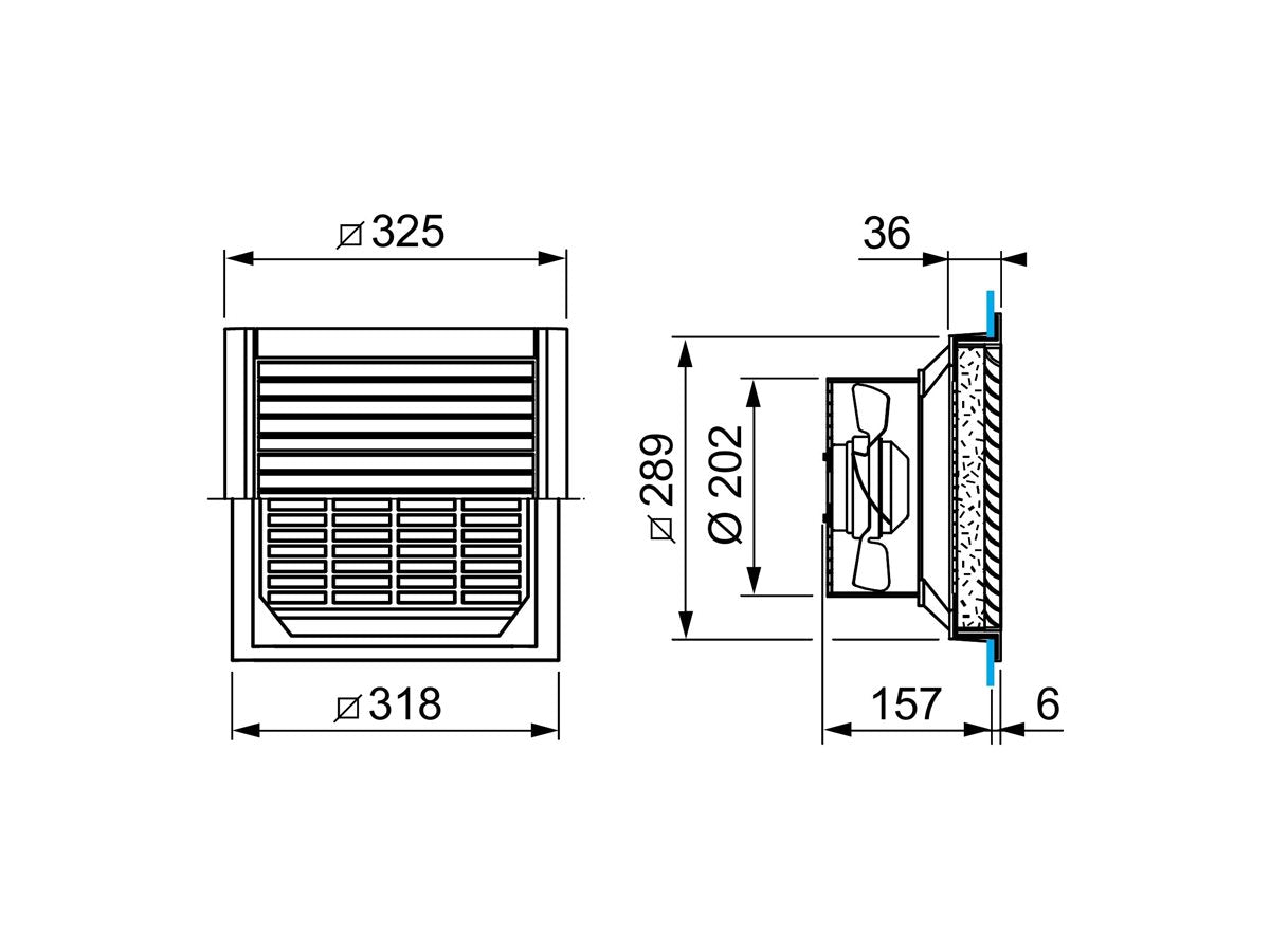 APC ClimaSys Rack vent integration with outlet grille and G2 filter 850m³/h IP54 AC 230V gray RAL 7035