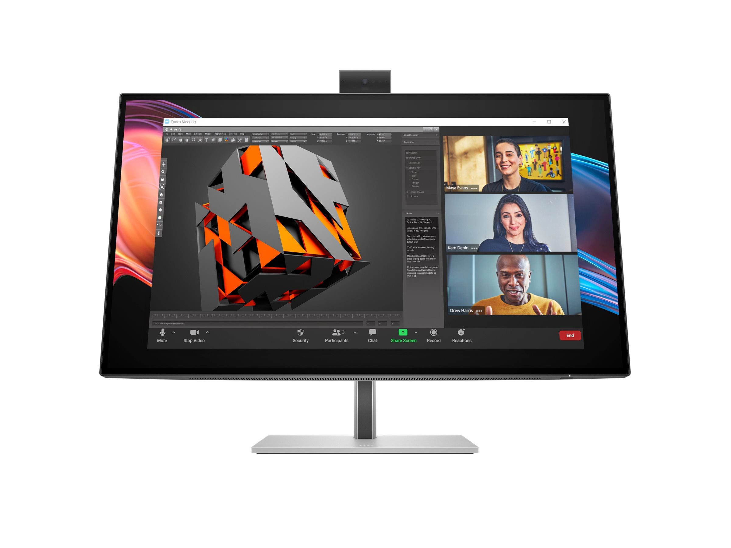 HP Écran pour conférence 4K Series 7 Pro 727pm avec webcam IA 5 Mpx HDR 27p 4K UHD 3840x2160 HDMI DisplayPort Thunder 3/3/0