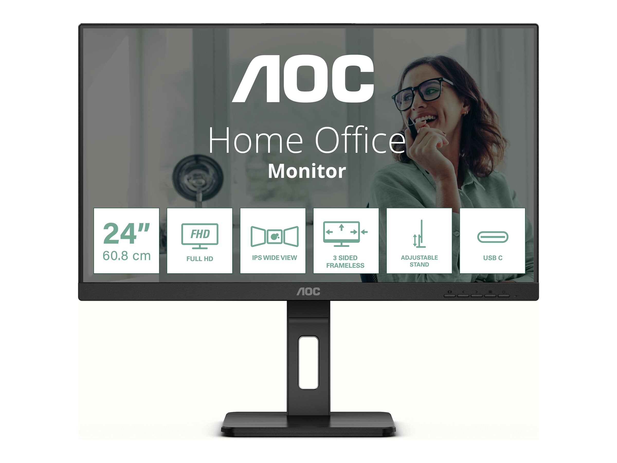 AOC 24P3CV écran LED - 24"- 1920 x 1080 Full HD- @ 75Hz - IPS - 300 cd/m² - 1000:1 - 4ms - HDMI, DP, USB-C - HAS Pivot,haut-parleurs