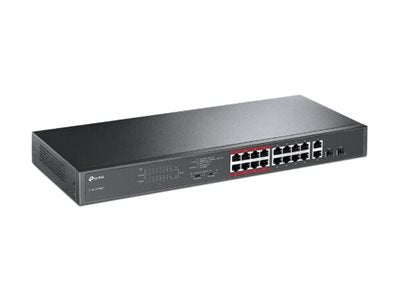 TP-LINK 16-Port 10/100Mops PoE+ Switch 16 10/100Mops RJ45 Ports 2 Gigabit RJ45 Ports 2 Combo SFP Slots 802.3at/af 192W PoE