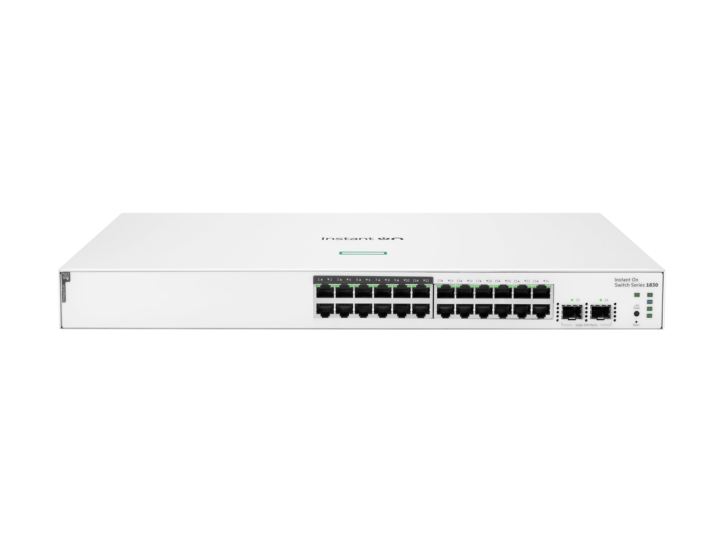 HPE Networking Instant On 1830 24G 12p Class4 PoE 2SFP 195W Switch Commutateur intelligent 12 x 10/100/1000 + 12 x10/100/1000 PoE+