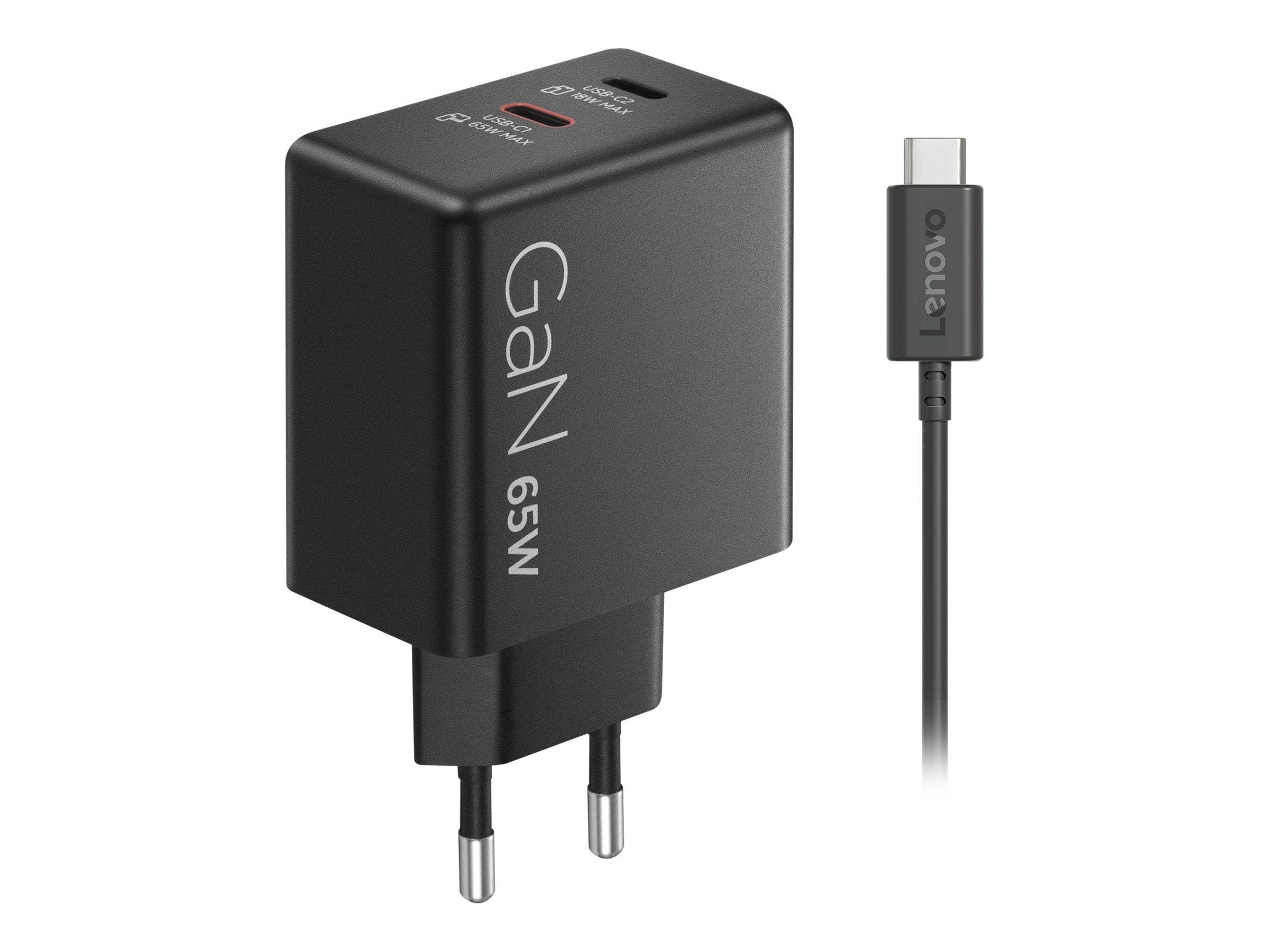 LENOVO Dual Power adapter GaN USB-C AC 100/240 V 65Watt output connectors: 2 black