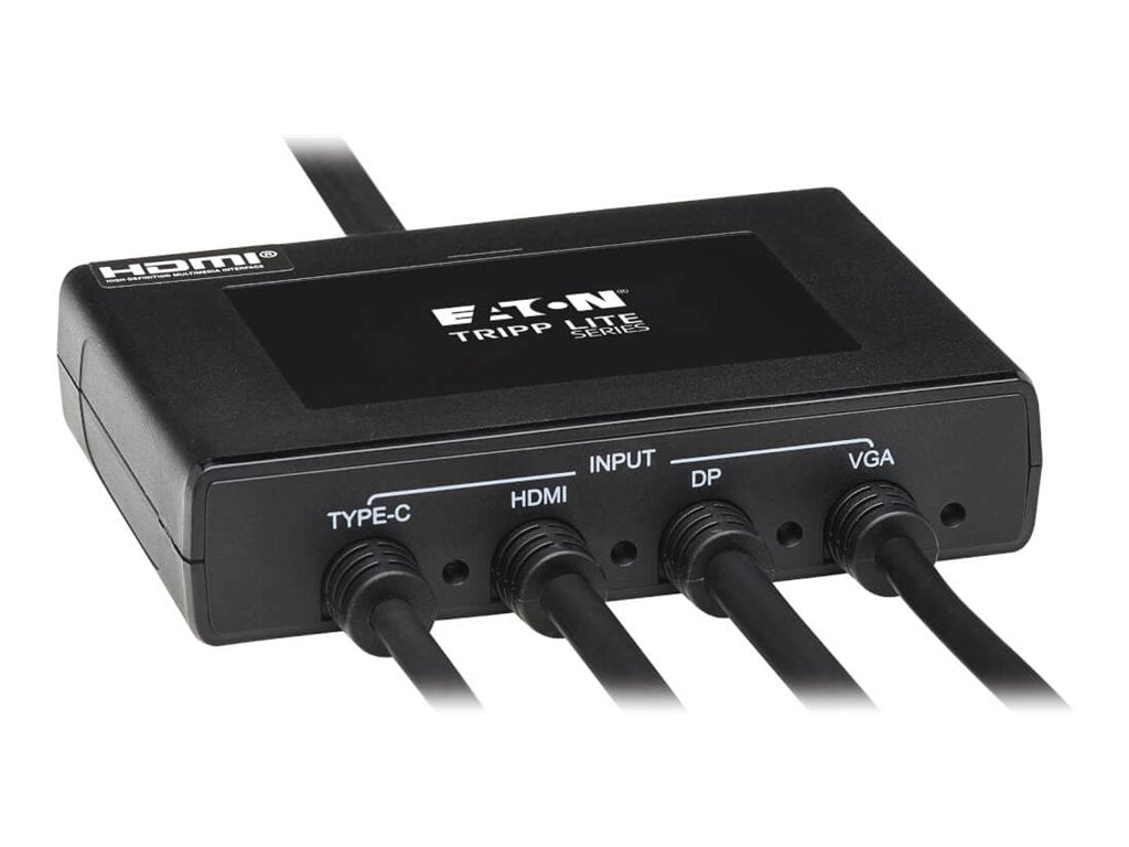 EATON TRIPPLITE 4-Port Presentation Adapter 4K 60Hz 4:4:4 HDMI DP USB-C and 1080p VGA to HDMI Built-In Cables