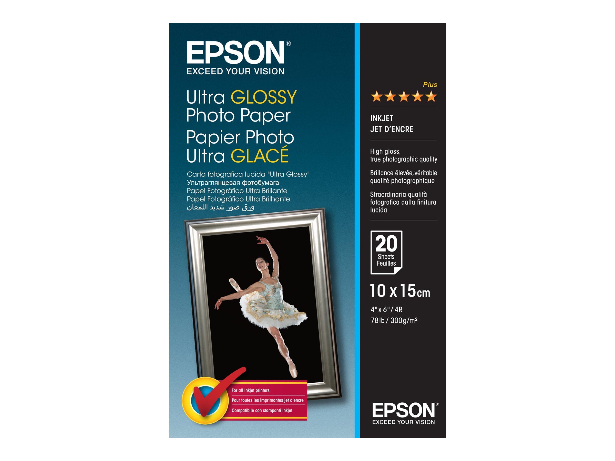 EPSON ULTRA brillant photo  papier inkjet 300g/m2 100x150mm 20 feuilles pack de 1