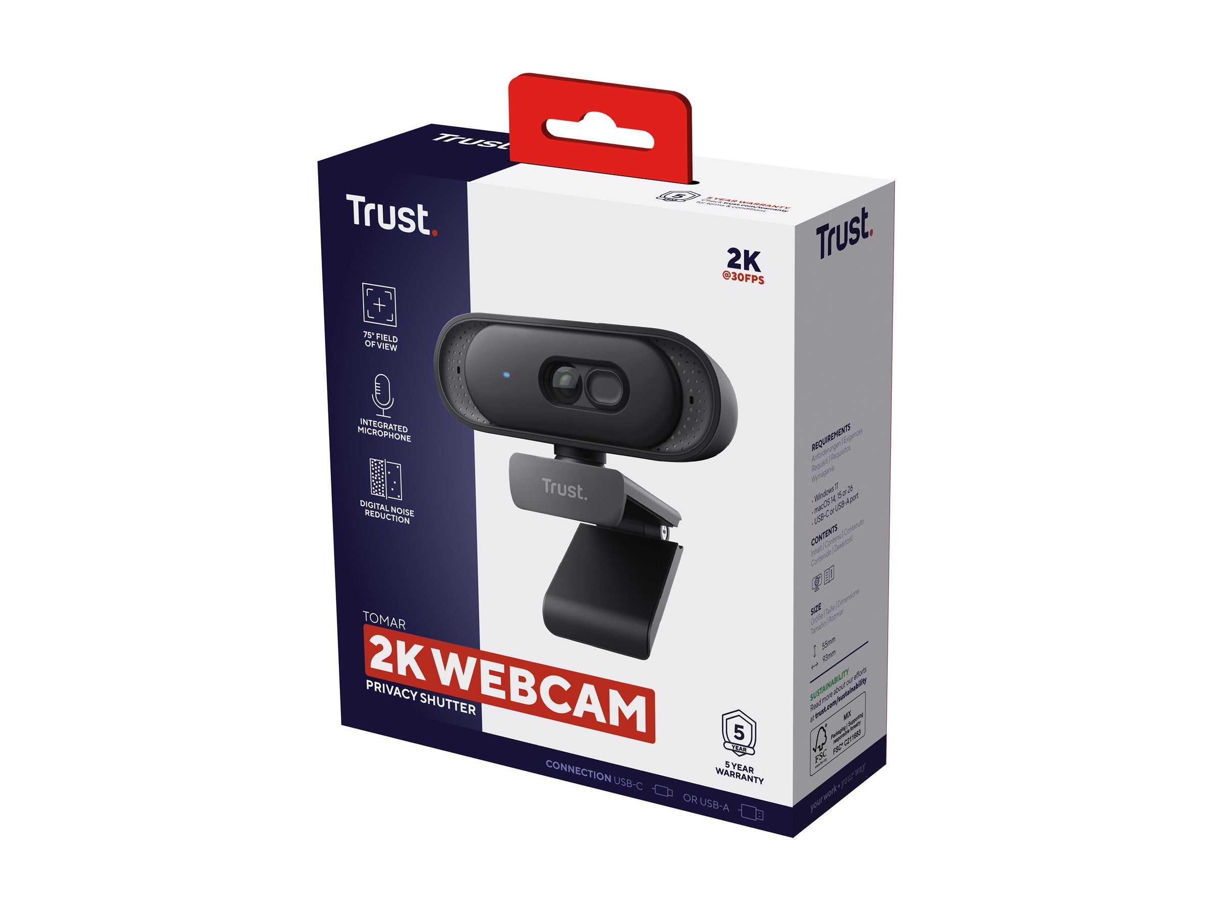 TRUST Webcam TOMAR 2K QHD noir