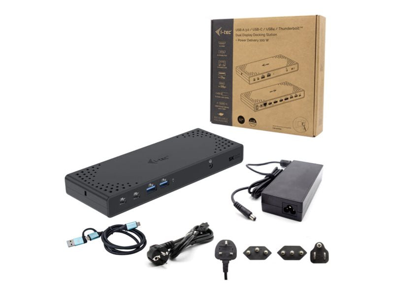I-TEC USB 3.0/USB-C/Thunderbolt 3 Dualdock 1x5K 2x4K 60Hz 2xDP 2xHDMI 1xGLAN 4xUSB 3.2 2xUSB-C 3.2 Gen.2 1xAudio/Mic Jack PD 100W KL