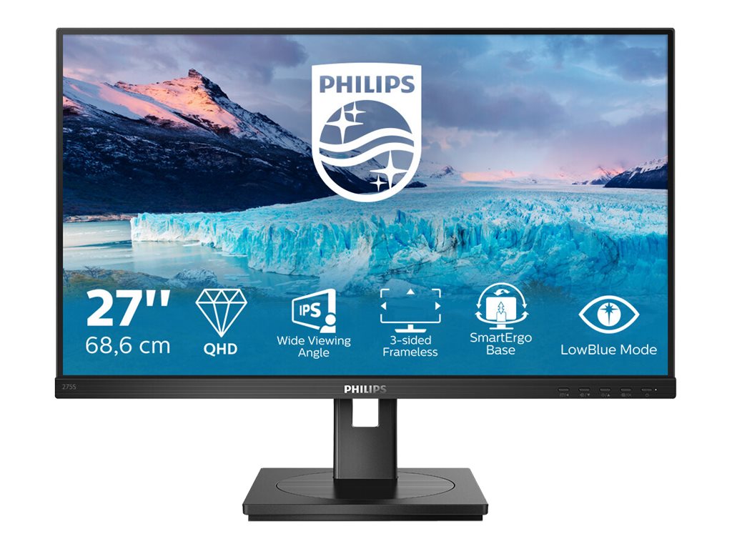 PHILIPS 275S1AE/00 27p 2560x1440 IPS Flat H/A 130 MM Pivot 3 SIDE FRAMELESS SPEAKERS DPx1 HDMIx1 DVIx1 VESA 100x100 S-LINE