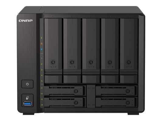 QNAP TS-H973AX-32G 9-bay NAS AMD Ryzen V1500B 32Go DDR4 SODIMM 5x2.5p/3.5p SATA 6Gbps + 2x2.5p U.2 NVMe PCIe Gen3 x4