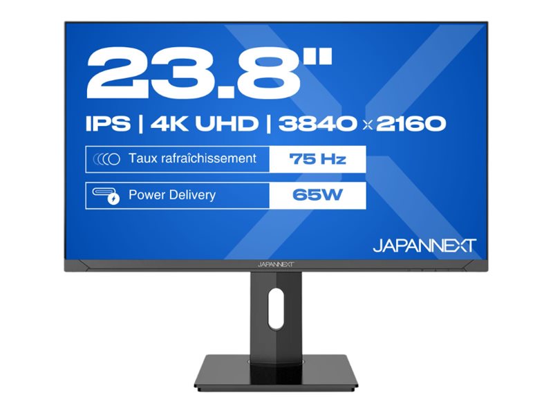 JAPANNEXT JN-IPS238UHD60F-C65W-HSP - Ecran 23.8p 3840x2160 UHD 60Hz - IPS - 300 cd/m2 - 1300:1 - HDR - HDMI - DP - USB-C charge 65w