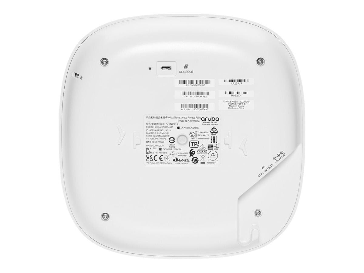 HPE Networking Instant On AP25 (EU) Borne daccès sans fil Wi Fi 6 Bluetooth 2.4 GHz 5 GHz géré par le Cloud plafond/mur