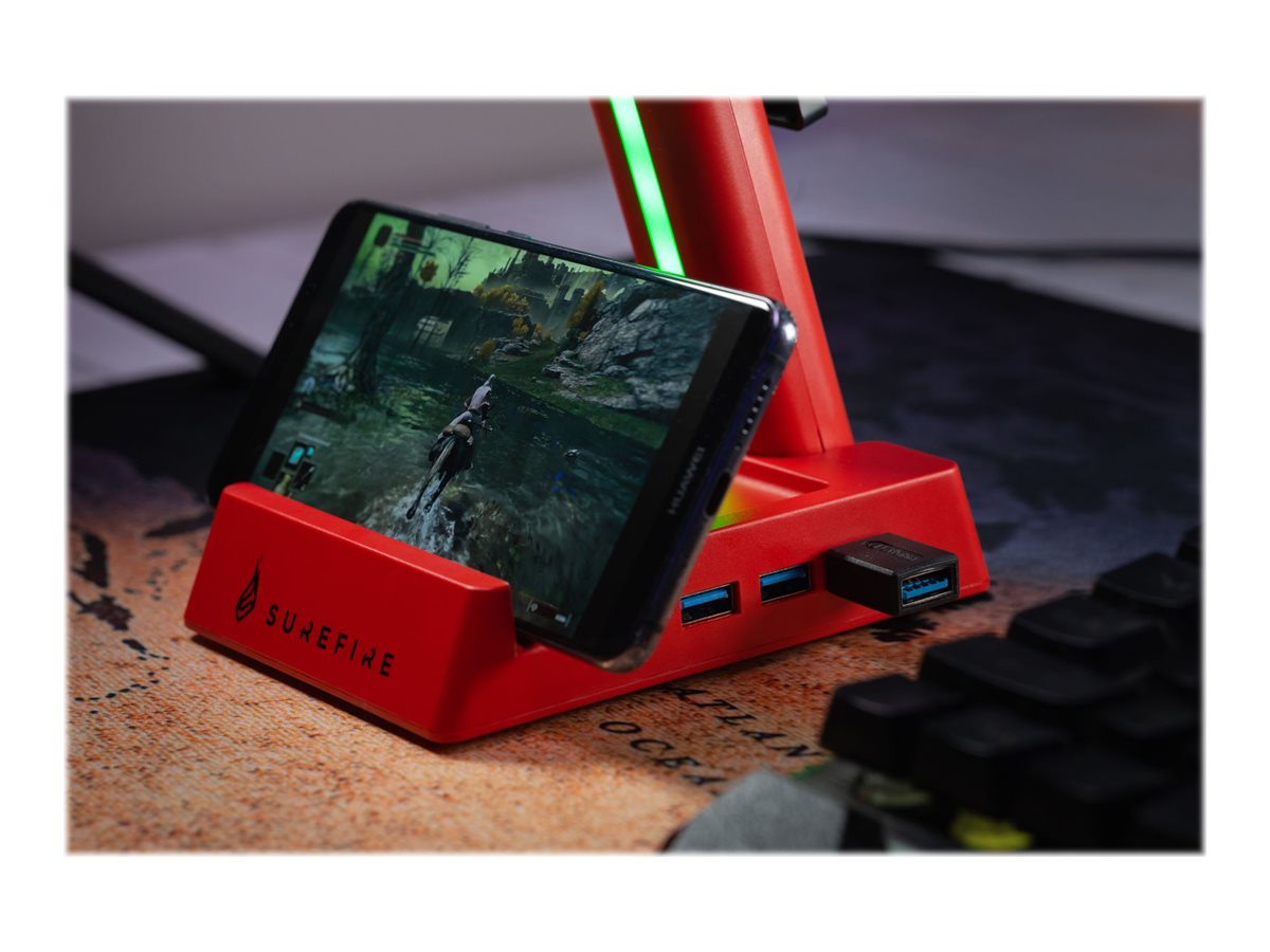VERBATIM SUREFIRE VINSON N2 DUAL BALANCE GAMING RGB MULTI-FUNCTION HEADSET STAND RED WCF (P)