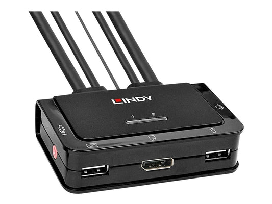 LINDY 2 Port DisplayPort 1.2 USB 2.0 Cable KVM Switch with Audio