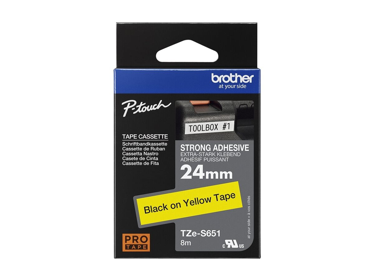 BROTHER P-TOUCH TZE-S651 noir sur jaune  24mm extra gluey