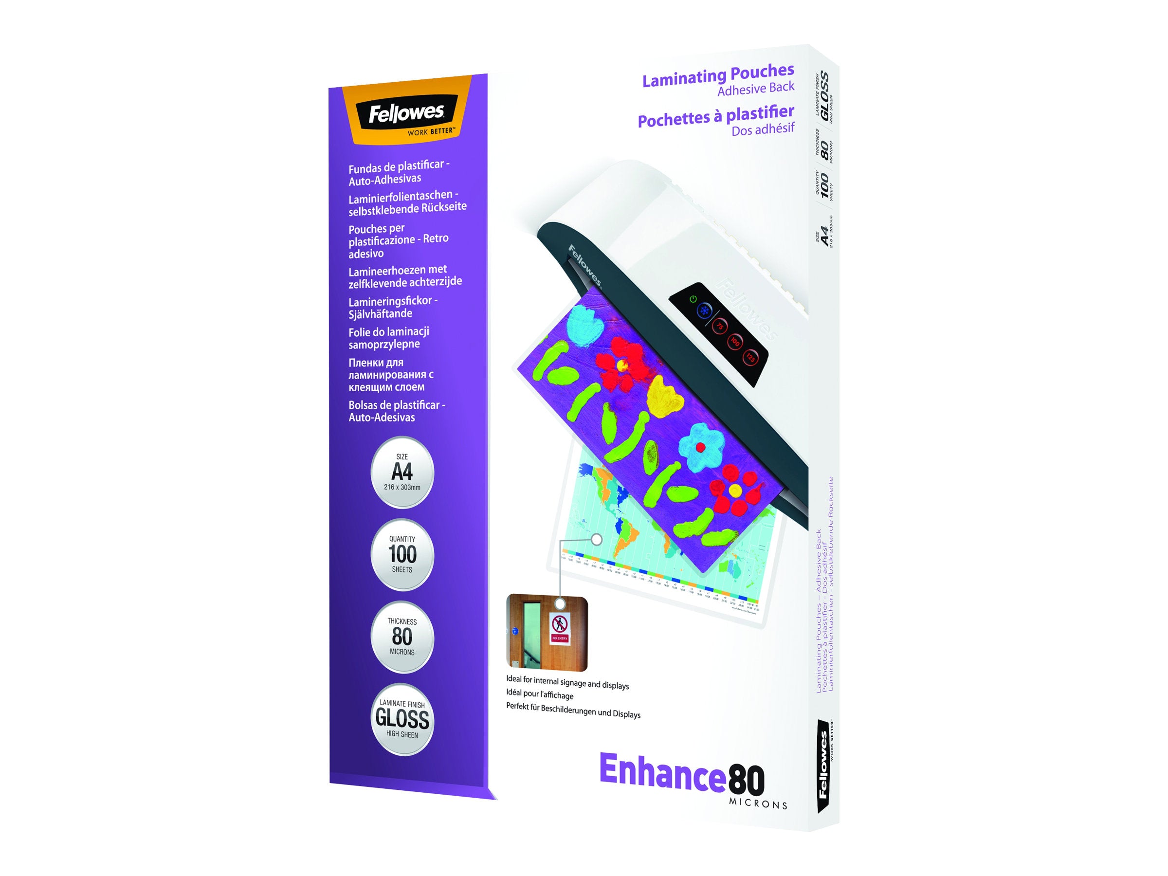 FELLOWES POCHETTES A4 - DOS ADHESIF - 80 MICR