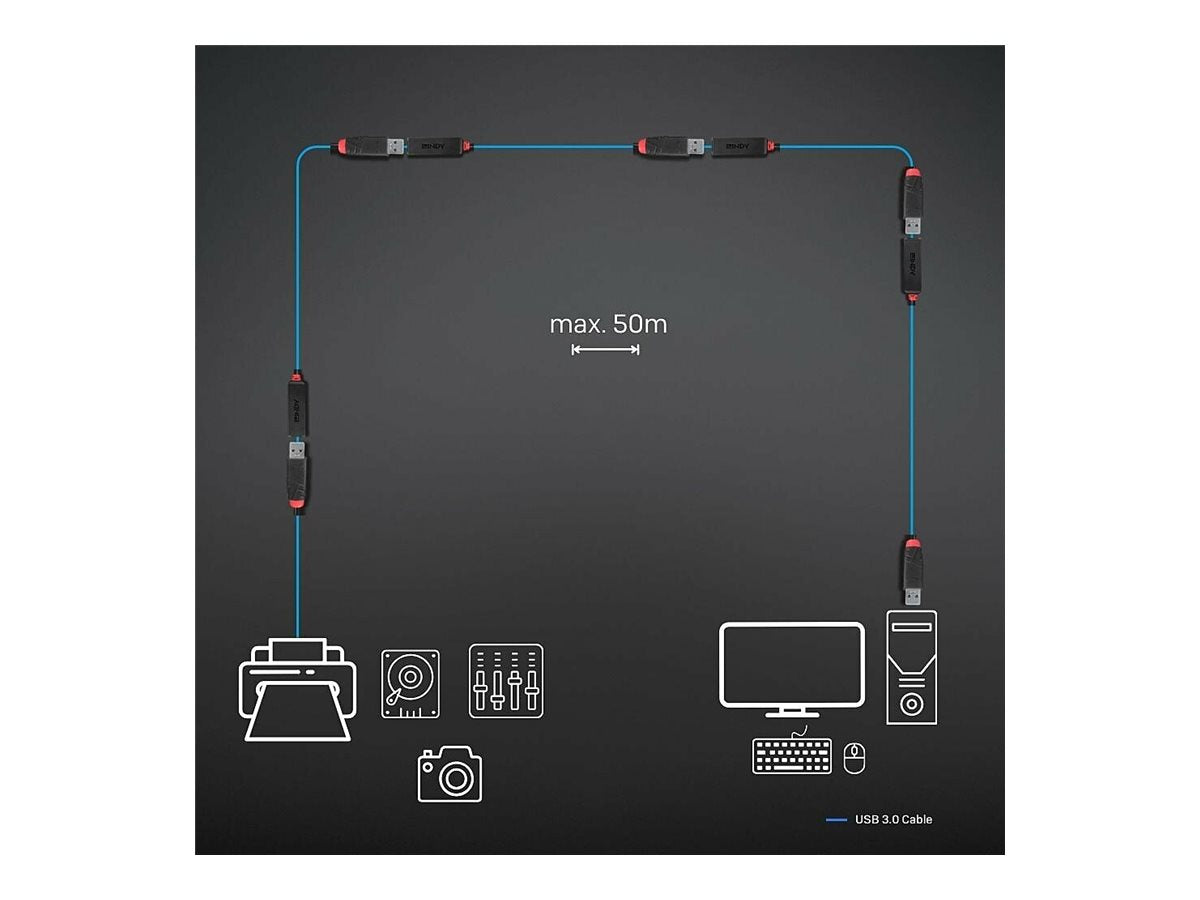 LINDY 3m USB 3.0 Active Extension Slim