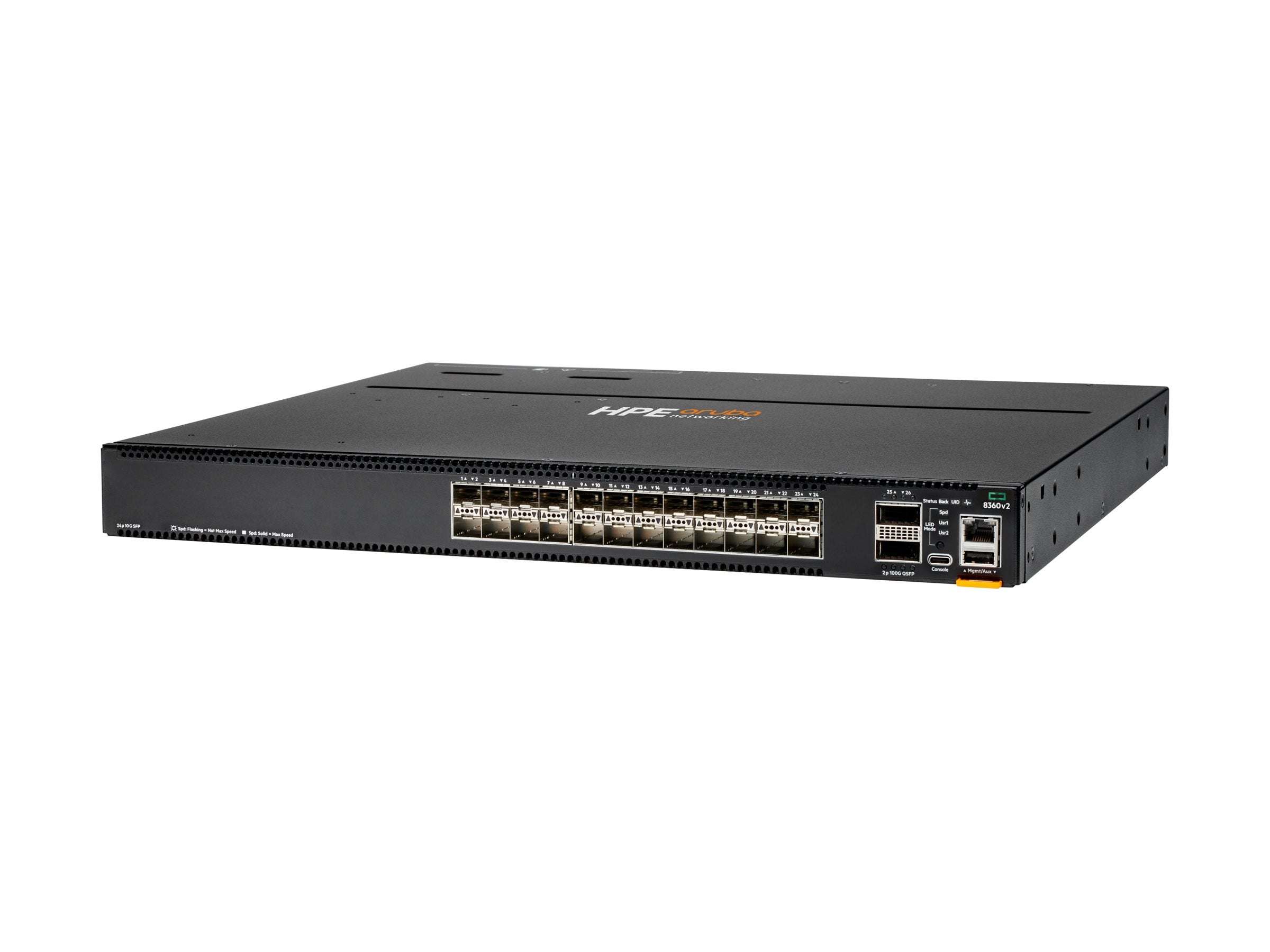 HPE Aruba 8360-24XF2C v2 Switch Bundle 24x 10G SFP/SFP+ 2x 100G QSFP+/28 Back to Front 3x Fans 2x PSU