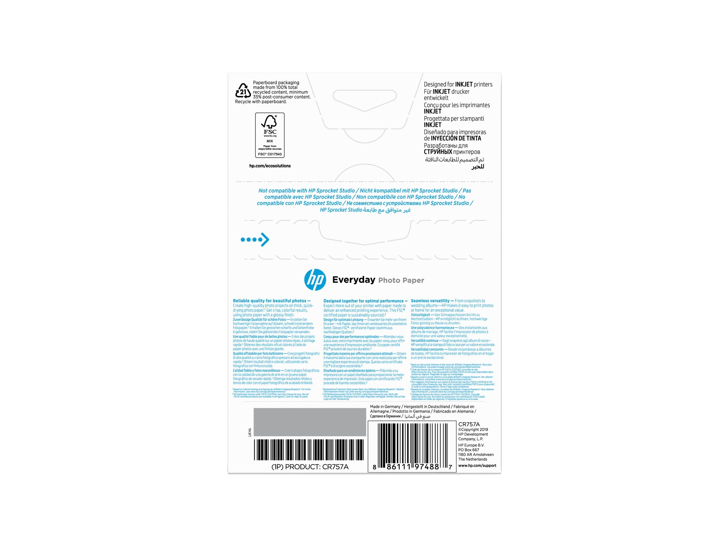 HP original Everyday Glossy photo paper white 200g/m2 100x150mm 100 sheets 1-pack