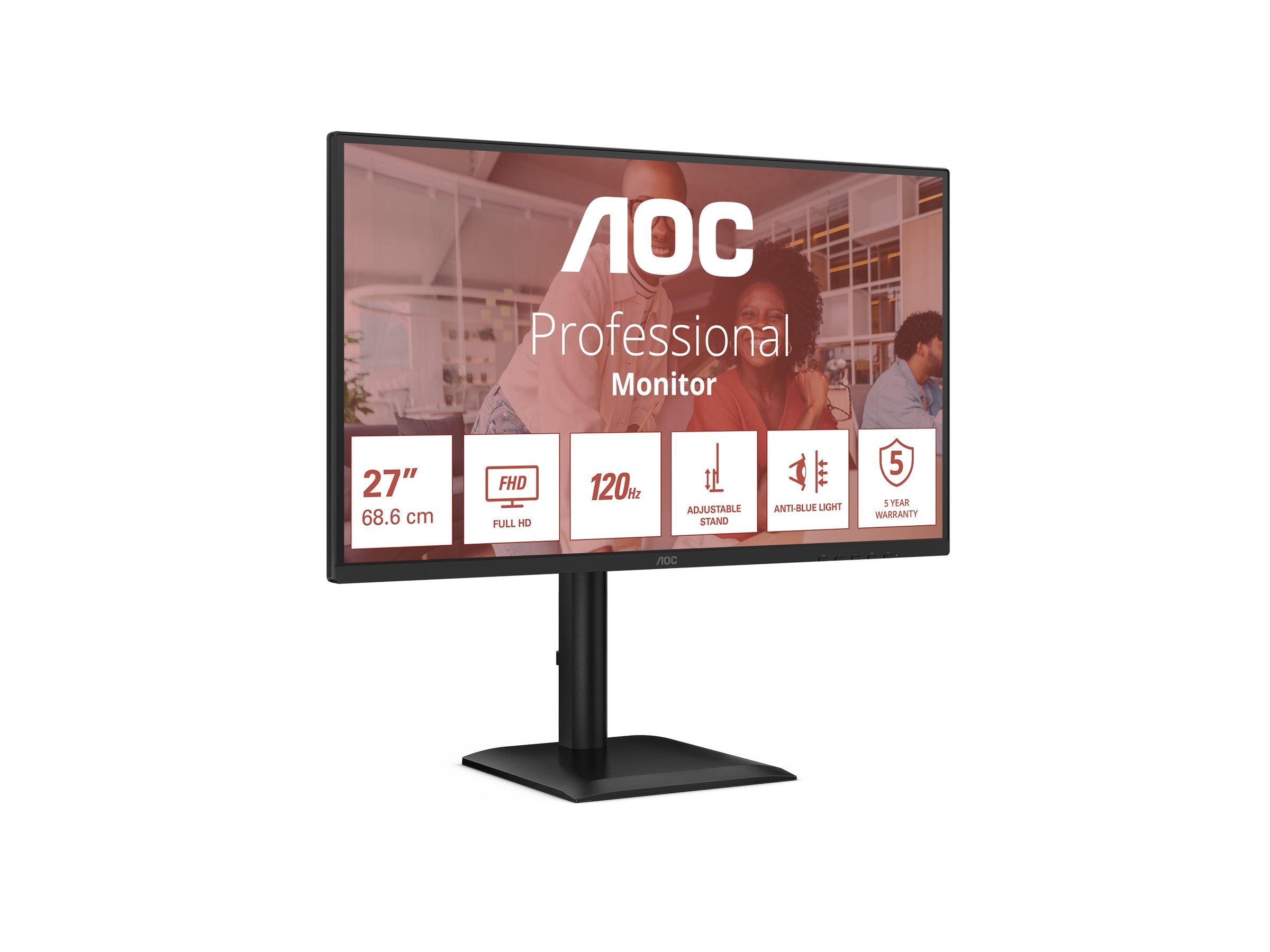 AOC 27E4CV - Écran LED - 27" - 1920 x 1080 Full HD -  @ 120 Hz - IPS - 300 cd/m² - 1500:1 - 4 ms - HDMI, DP, USB-C, RJ45, GAR 5 ans