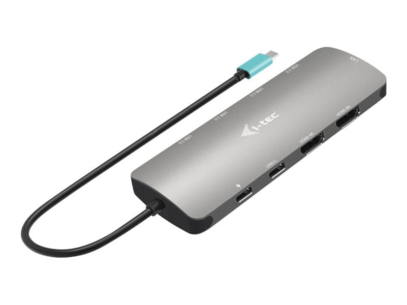 I-TEC USB-C Metal Nano Dock 2x HDMI 1x GLAN 2x USB 3.2 2x USB 2.0 1x USB-C 3.2 Gen.1 Data 1x USB-C 100W PD + Charger 100W