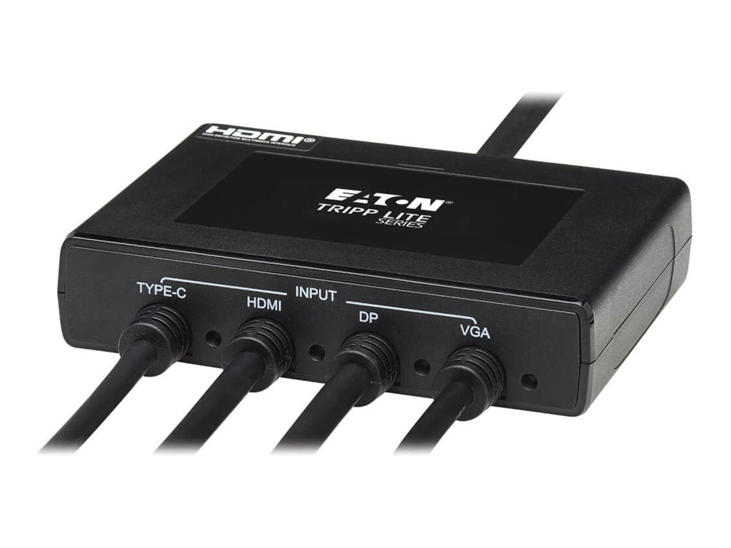 EATON TRIPPLITE 4-Port Presentation Adapter 4K 60Hz 4:4:4 HDMI DP USB-C and 1080p VGA to HDMI Built-In Cables