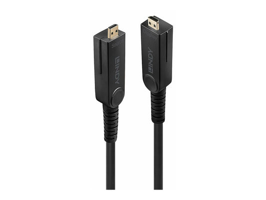 LINDY 50m Fibre Optic Hybrid Micro-HDMI 18G Cable with Detachable HDMI & DVI Connectors