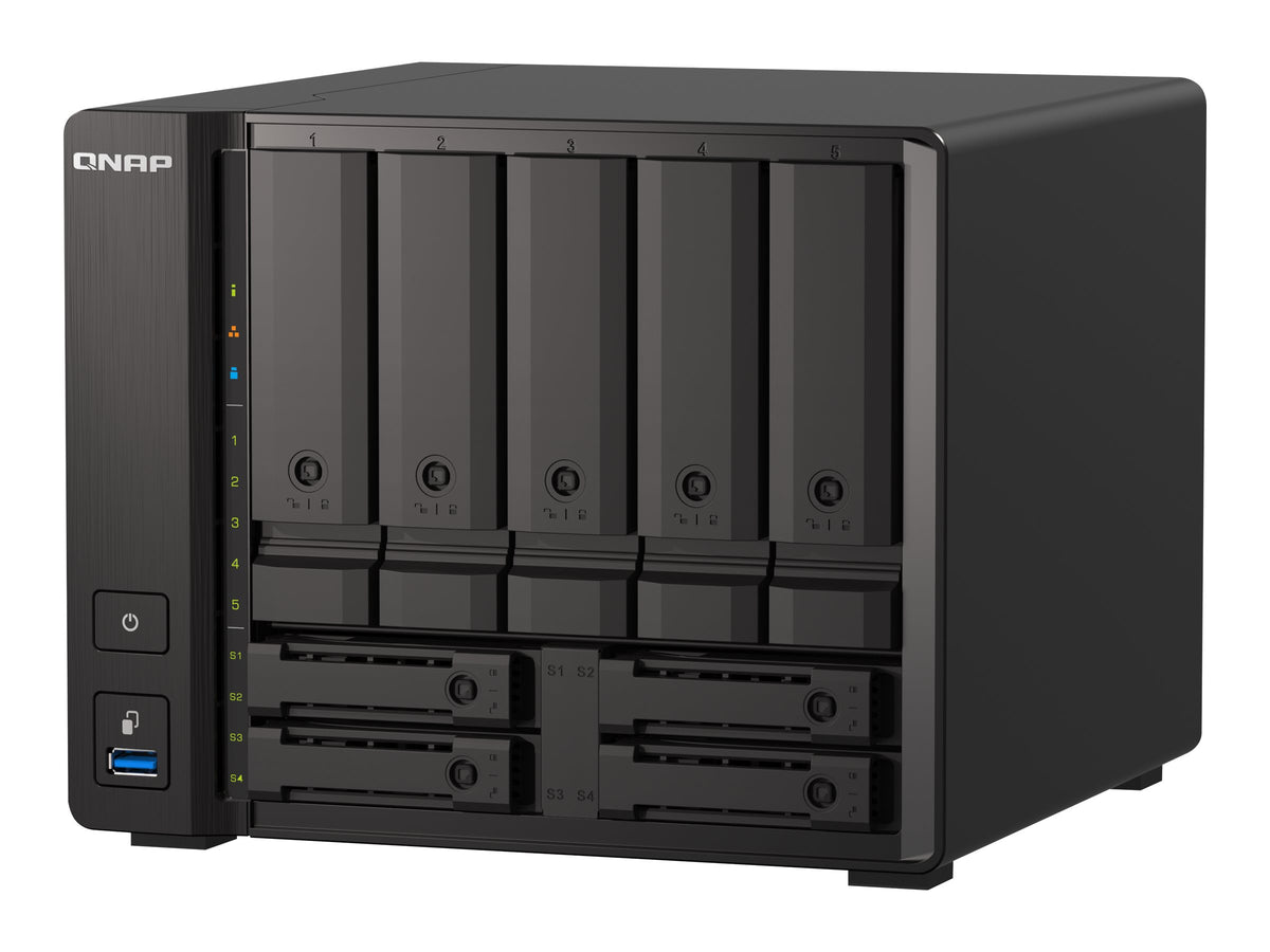 QNAP TS-H973AX-8G 9-bay NAS AMD Ryzen V1500B 8Go DDR4 SODIMM 5x2.5/3.5p SATA 6Gbps + 2x2.5in U.2 NVMe PCIe Gen3 x4