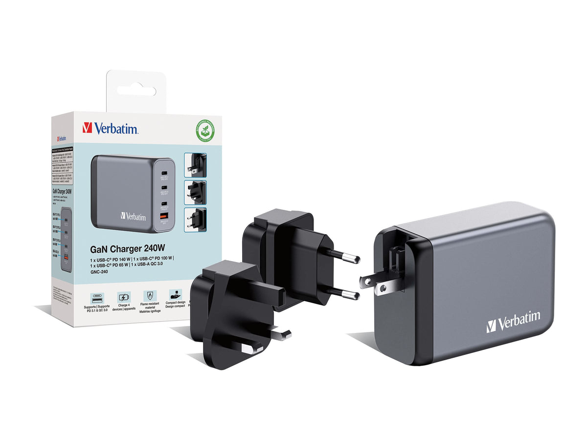 VERBATIM GNC-240 GAN CHARGER 4 PORT 240W USB A/C EU/UK/US WCF (P)