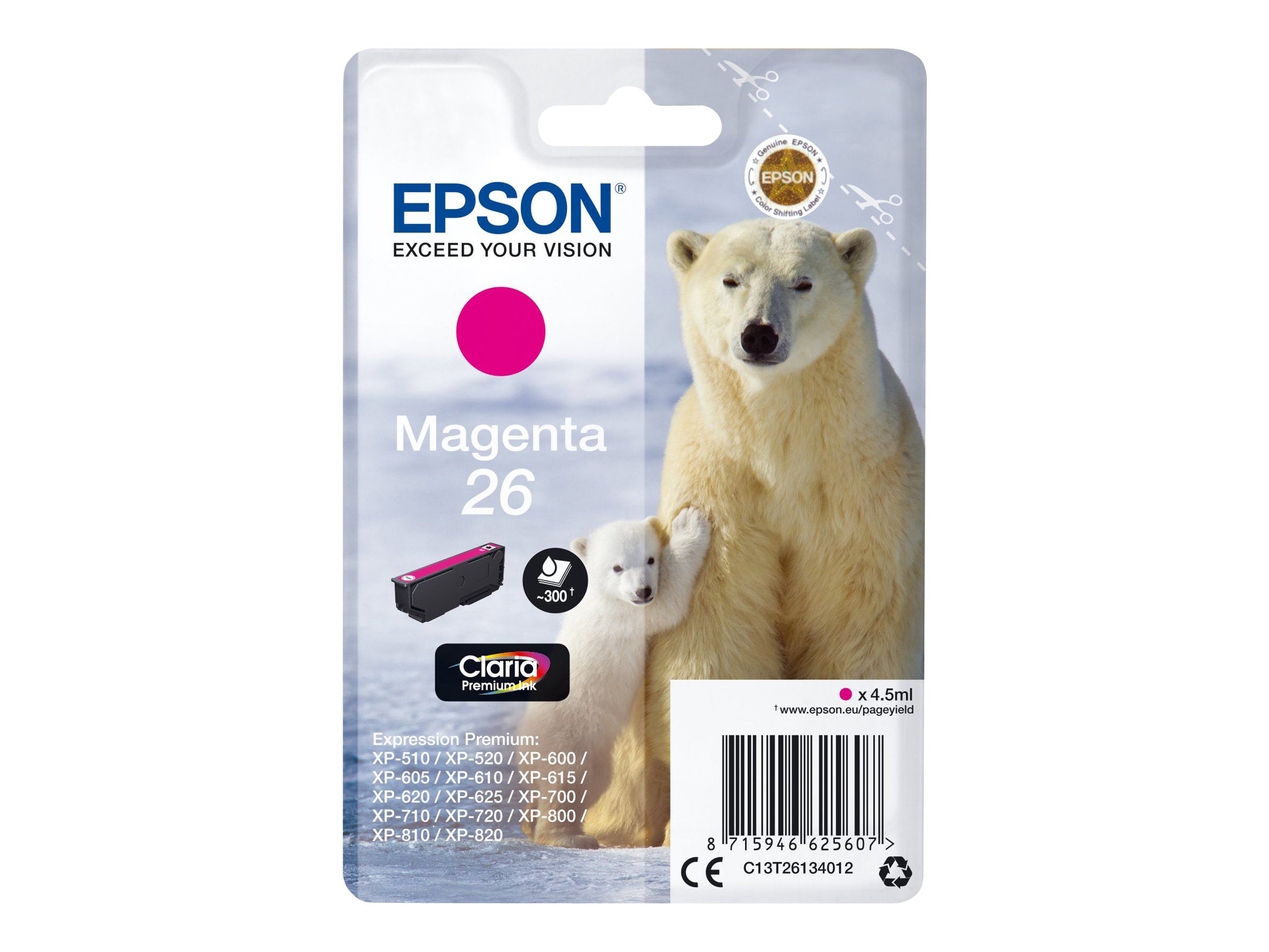 EPSON 1LB 26 ink cartridge magenta standard capacity 4.5ml 300 pages 1-pack RF-AM blister w/s