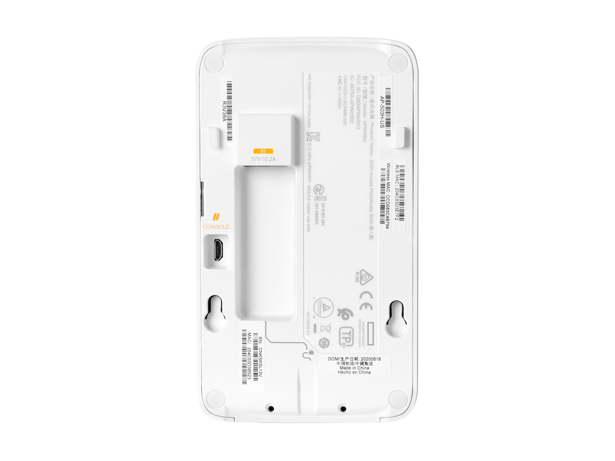 HPE Aruba AP-503H Access Point RW Dual Radio 2x2 802.11ax Unified Hospitality 1+2 Ethernet