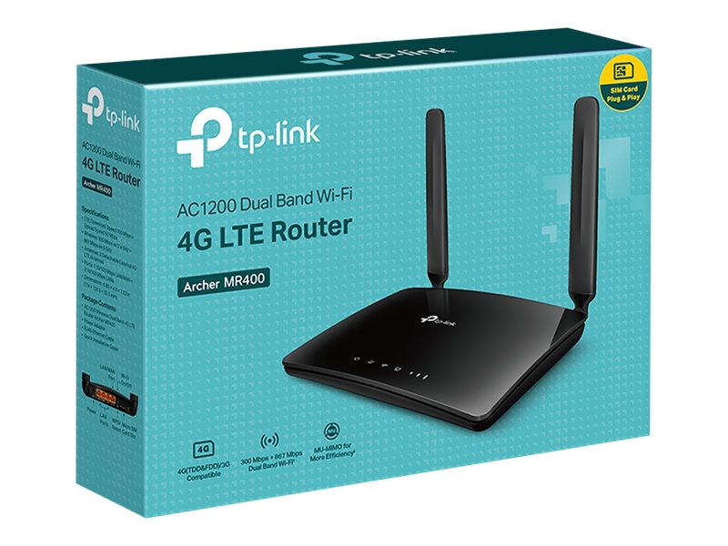 Modem sans fil TP-Link ARCHER MR400 Noir Ethernet LAN 3 Wi-Fi