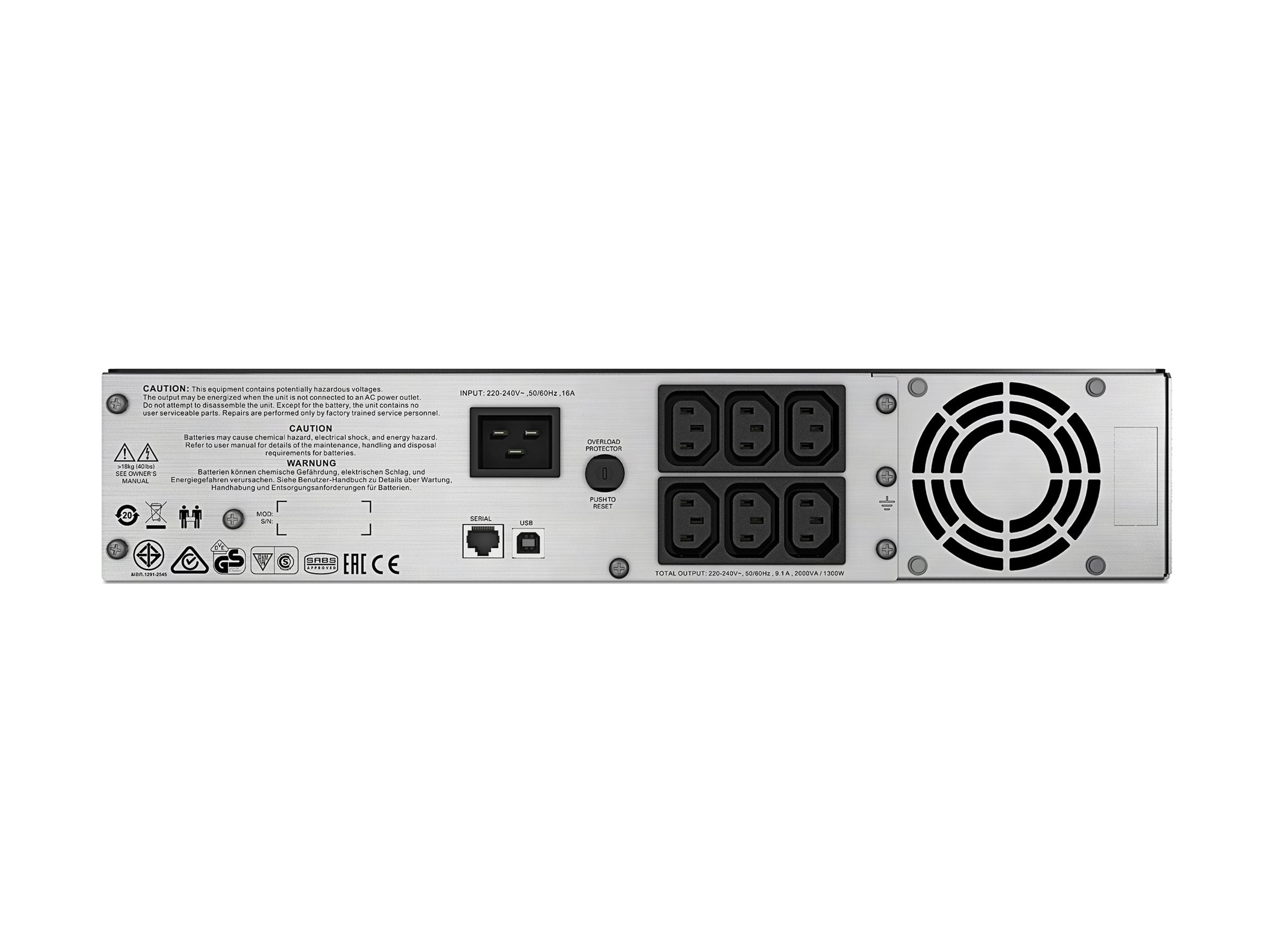 APC Smart-UPS C 2000VA 2U UPS rack-mountable AC 230V 1300Watt 2000VA USB output connectors 6 2U Black