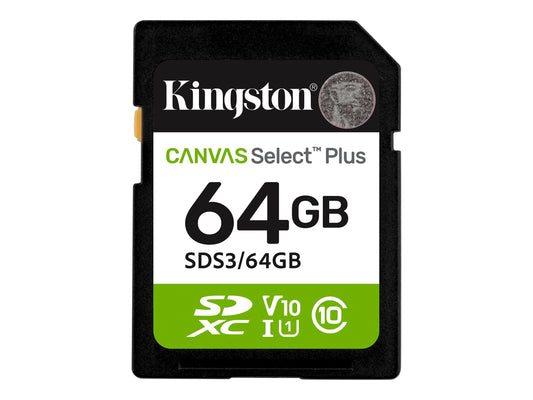 KINGSTON Canvas Select Plus Carte mémoire SDXC 64Go Gen3 150MB/s C10 UHS-I U3 V30