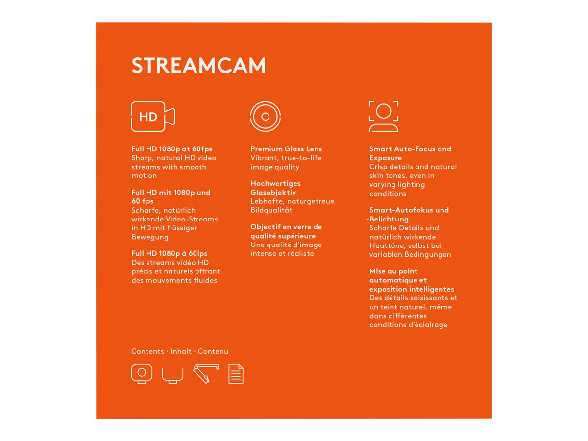 LOGITECH StreamCam Live streaming camera colour 1920 x 1080 1080p audio USB-C 3.1 Gen 1 MJPEG YUY2