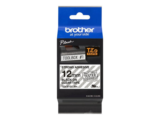 BROTHER P-TOUCH TZE-S131 noir sur clear 12mm extra gluant