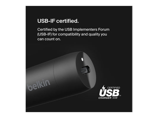 BELKIN 30W USB PD Car Charger With PPS W/PVC C-LTG 1m Black