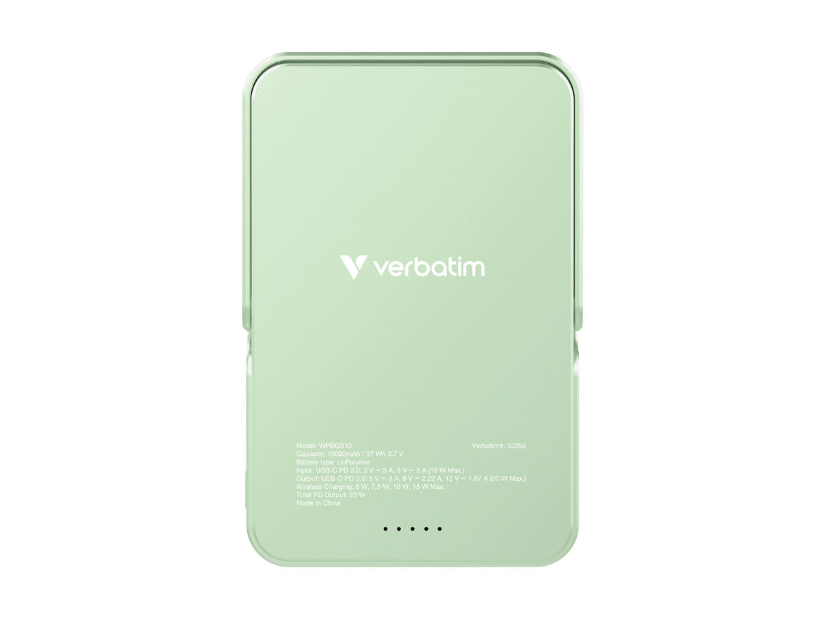 VERBATIM CHARGE N GO POWER BANK WITH STAND MAGNETIC WIRELESS 10000MAH - GREEN WCF (P)