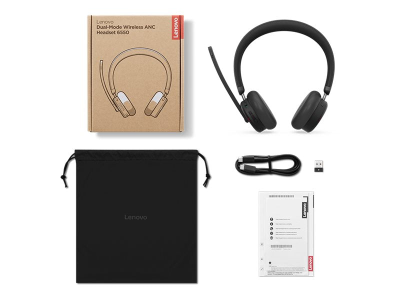 LENOVO 6550 Headset on-ear Bluetooth wireless active noise cancelling USB-C black Certified for Microsoft Teams