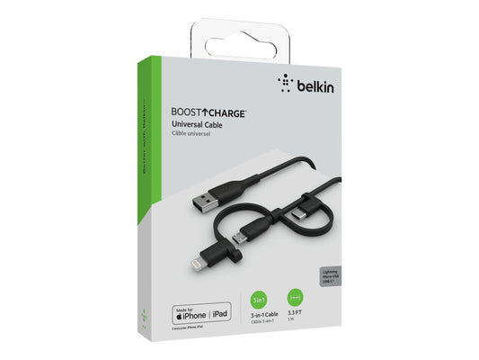 BELKIN Cable USB-A vers USB-C Lightning et MicroUSB