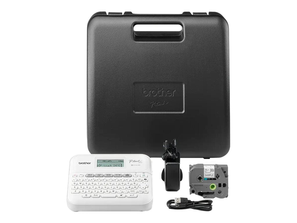BROTHER Etiqueteuse bureautique professionnelle 18mm avec mallette de transport adaptateur secteur un ruban TZe 4m câble micro USB