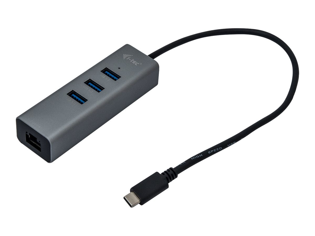 I-TEC USB-C Metal 3-Port HUB with Gigabit Ethernet Adapter 1xUSB-C to RJ-45 3xUSB 3.0 Port LED-Anzeige compatible with TB 3