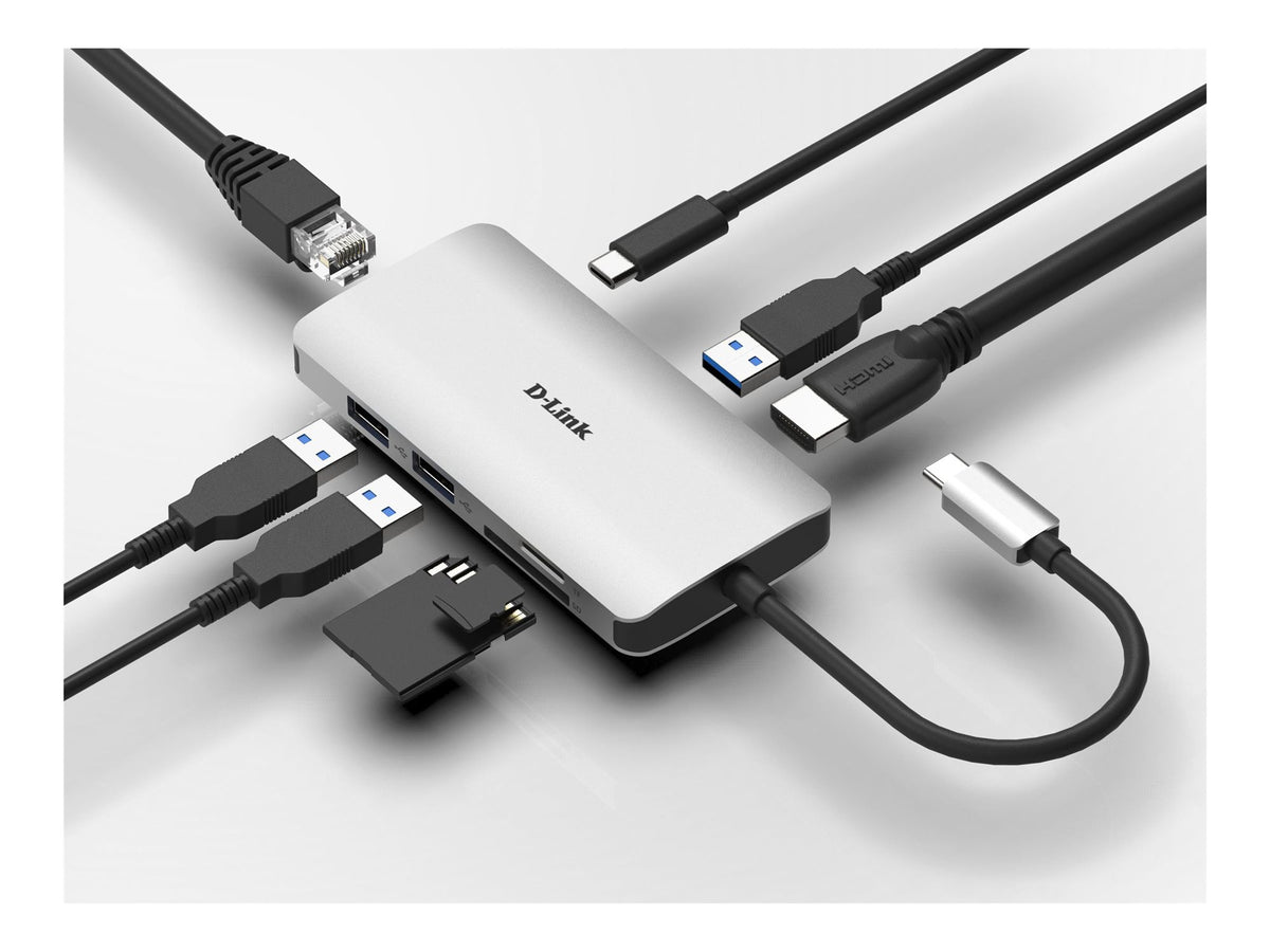 D-LINK USB-C 8-en-1 HDMI SD /microSD card reader and charging