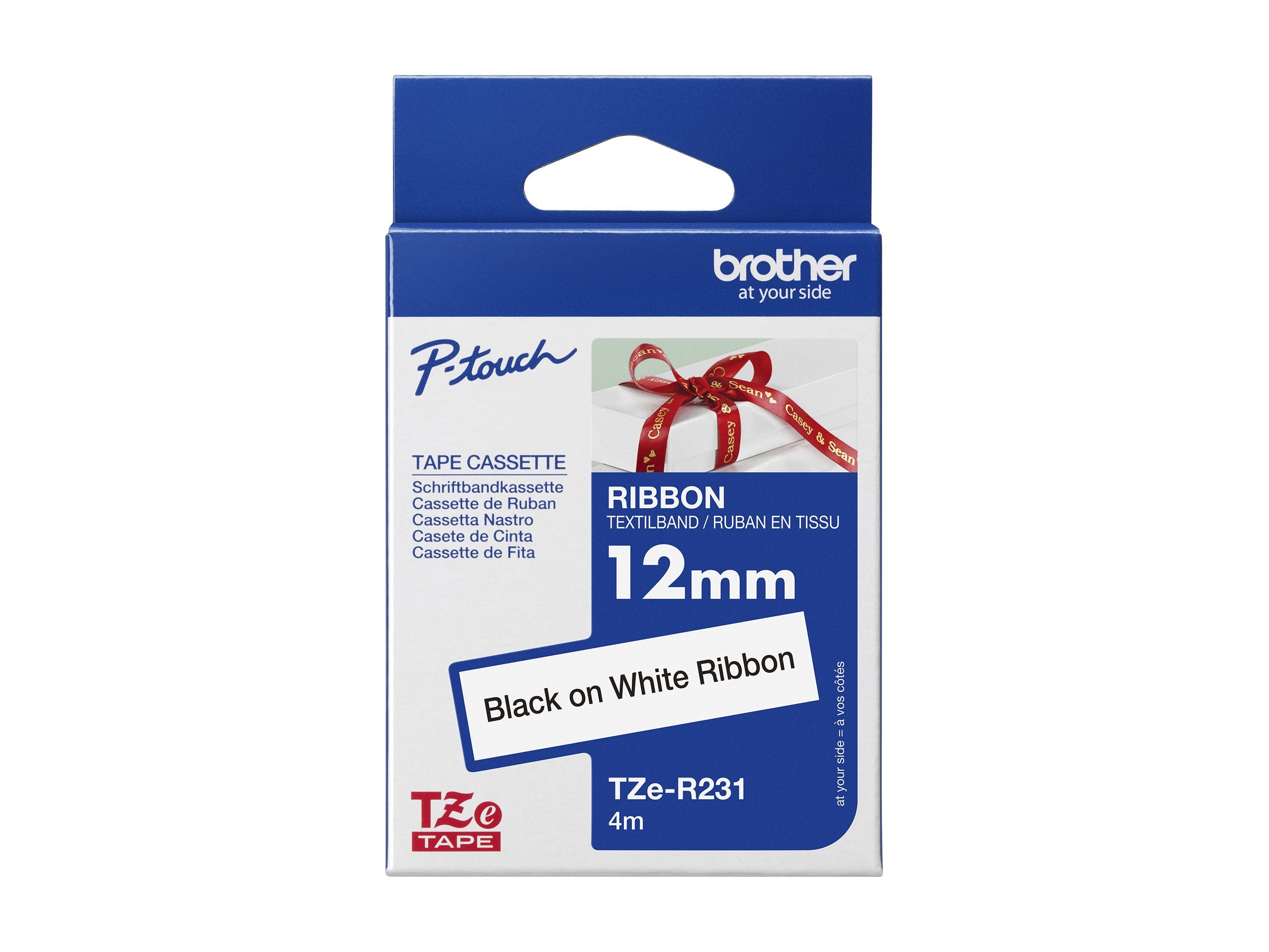 BROTHER Ruban tissus Noir sur Blanc 12mm (4m)
