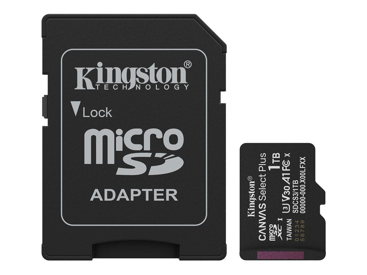 KINGSTON Canvas Select Plus Carte mémoire microSDXC 1To Gen3 150MB/s A1 Adaptateur SD Inclus