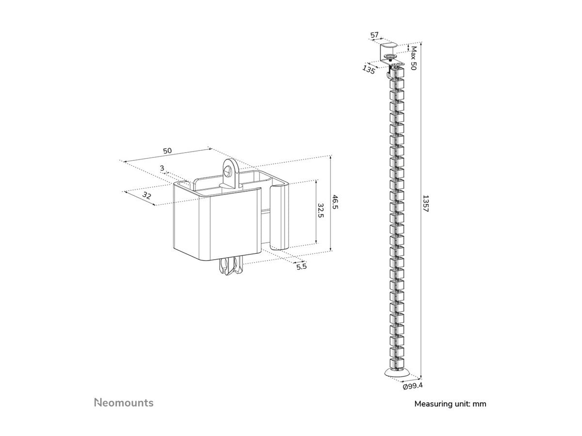 NEOMOUNTS Cable Spine Organizer for sit/stand desk frames clamp mounted white
