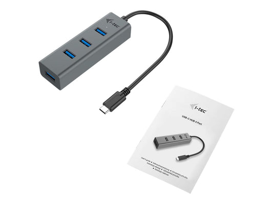 I-TEC USB C Metal HUB 4 Port without power adapter ideal for Notebook Tablet PC supports Win Mac OS compatible with Thunderbolt 3