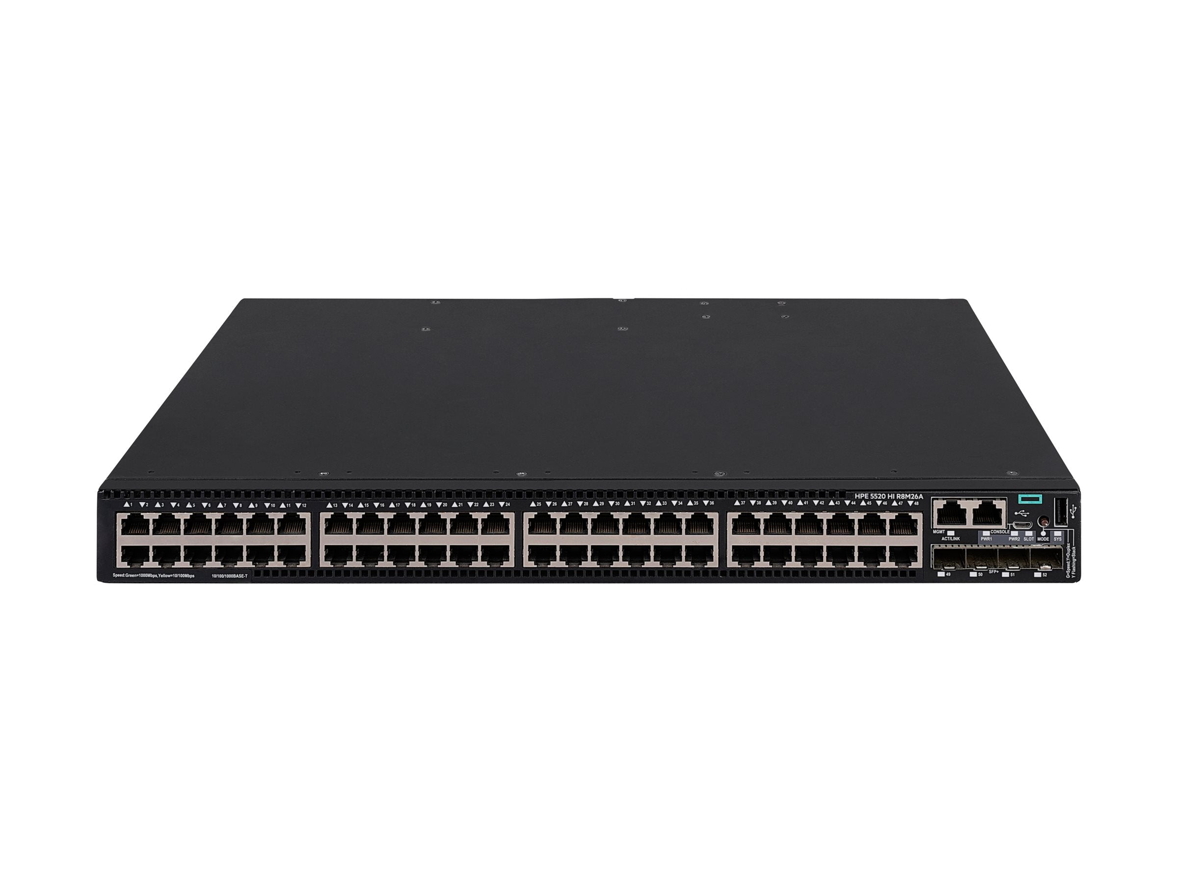 HPE FlexNetwork 5520 HI 48G 10/100/1000 BASE-T 4 10G/1G BASE-X SFP+ 1 exp 2 fan trays 2 PS Slot Switch